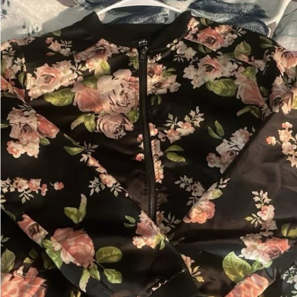 Floral Black Bomber Jacket